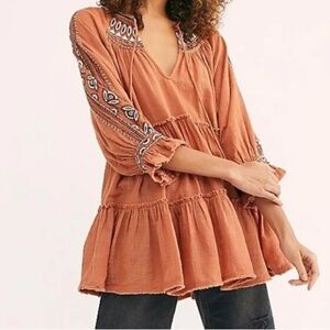Free People Women's Boho Dream Weaver V-Neck Embroidered Tunic Size Small